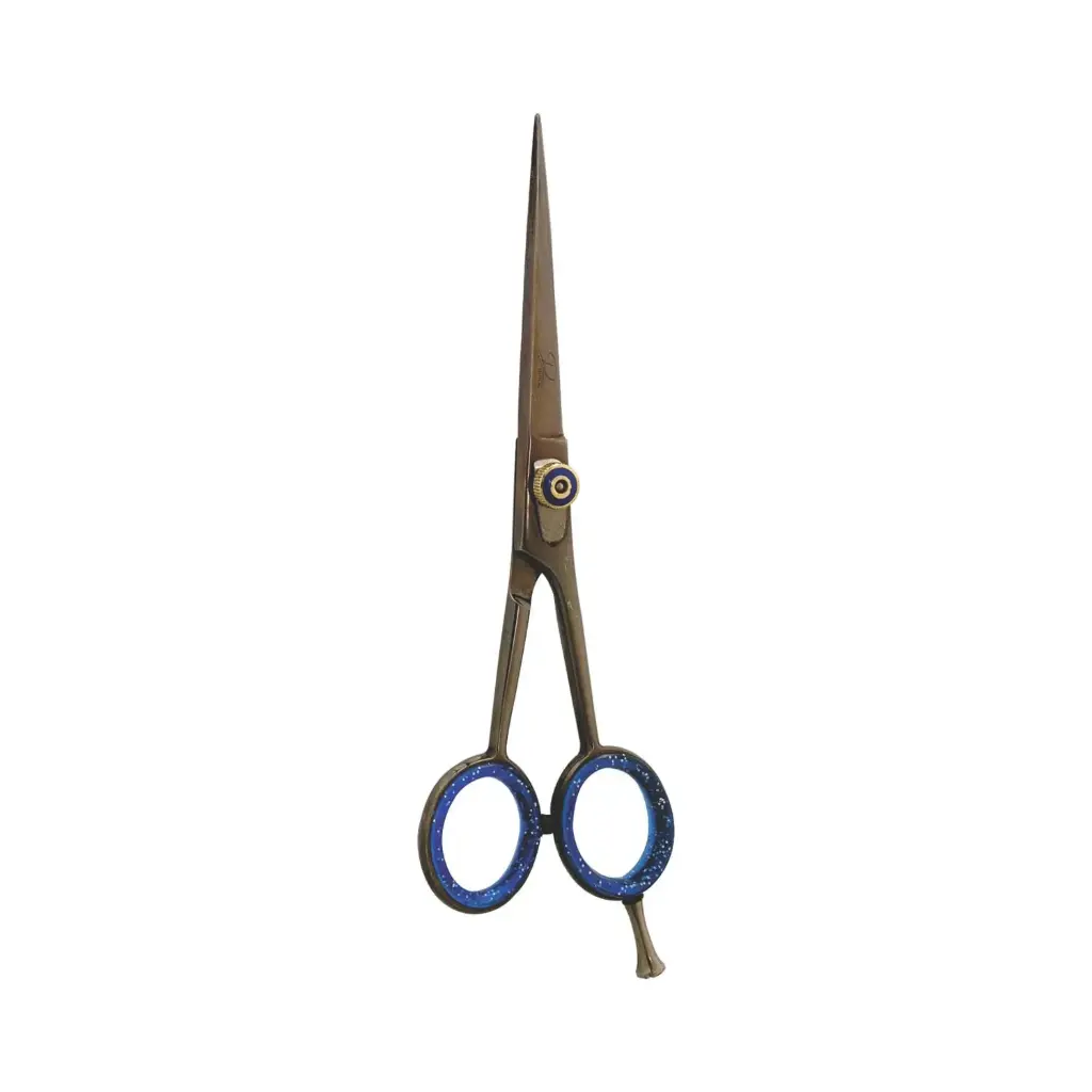 Professional Titanium Coated Razor Shears with Blue Glitter Inlay | Jeweled Screw Barber & Stylist Scissors