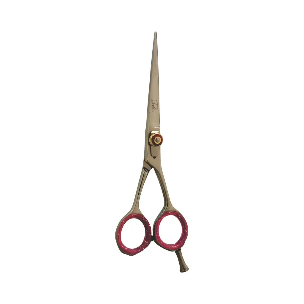 Professional Razor Shears with Metallic Red Inlay | Jeweled Screw Stylist & Barber Scissors