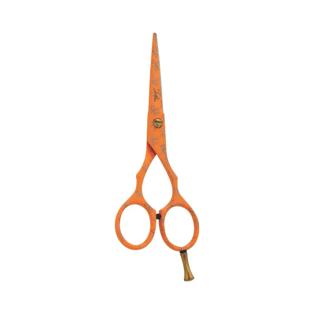 Professional Razor Shears with Orange Paper Coated Handle | Ergonomic Barber & Stylist Scissors