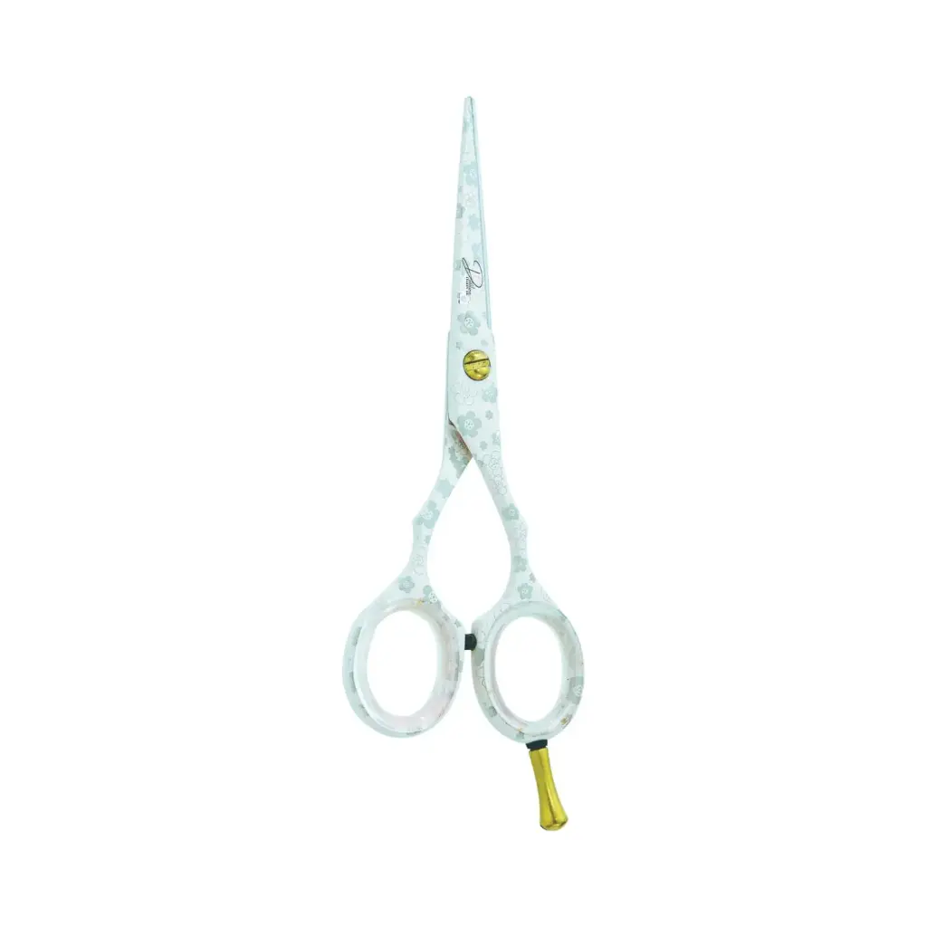 Professional Razor Shears with White Floral Paper Coated Handle | Ergonomic Barber & Stylist Scissors