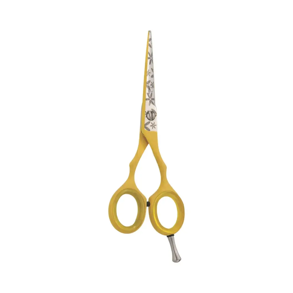 Professional Razor Shears with Yellow Floral Paper Coated Handle and Long Life Color Coating