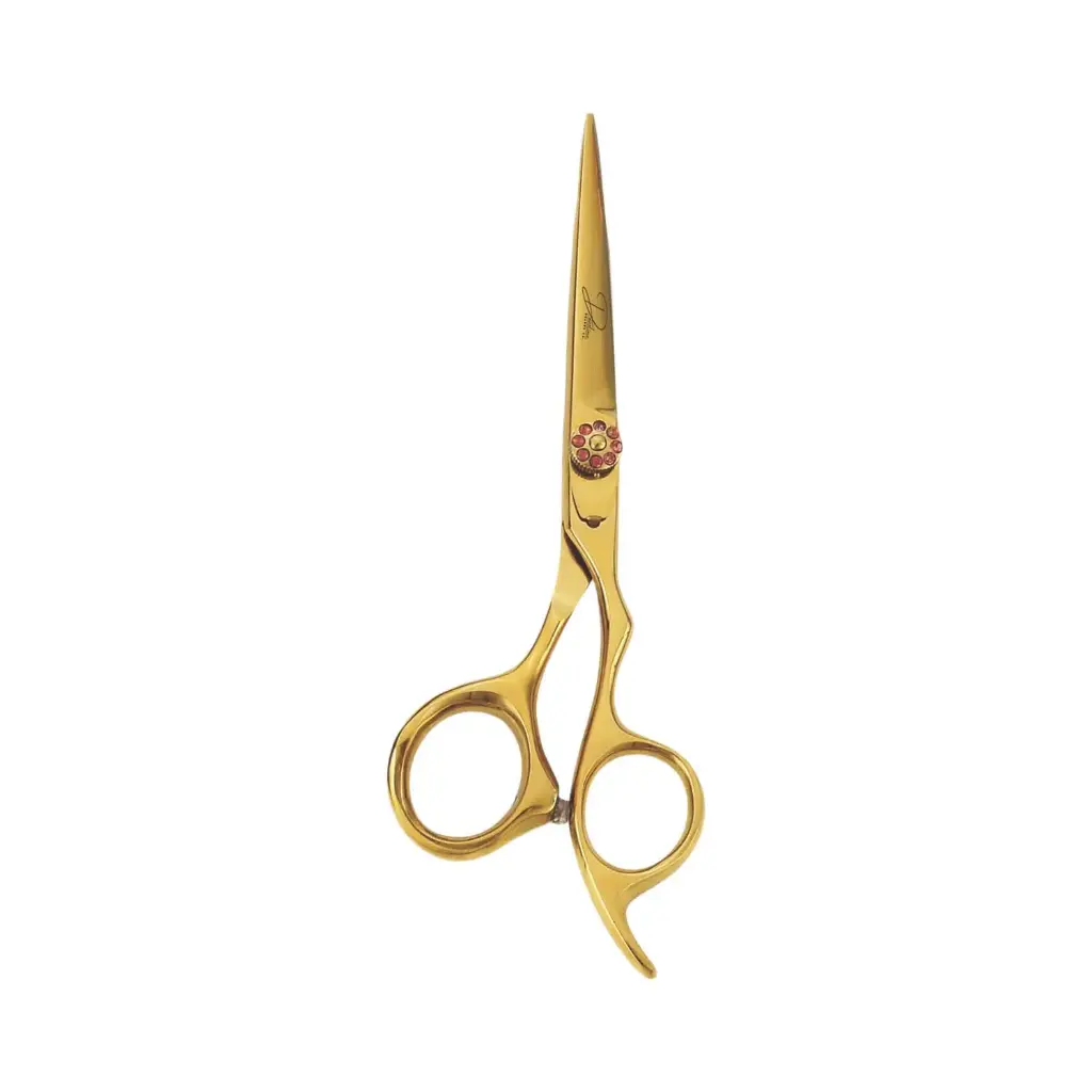 Professional Gold-Plated Hairdressing Scissors with Floral Gem Accent